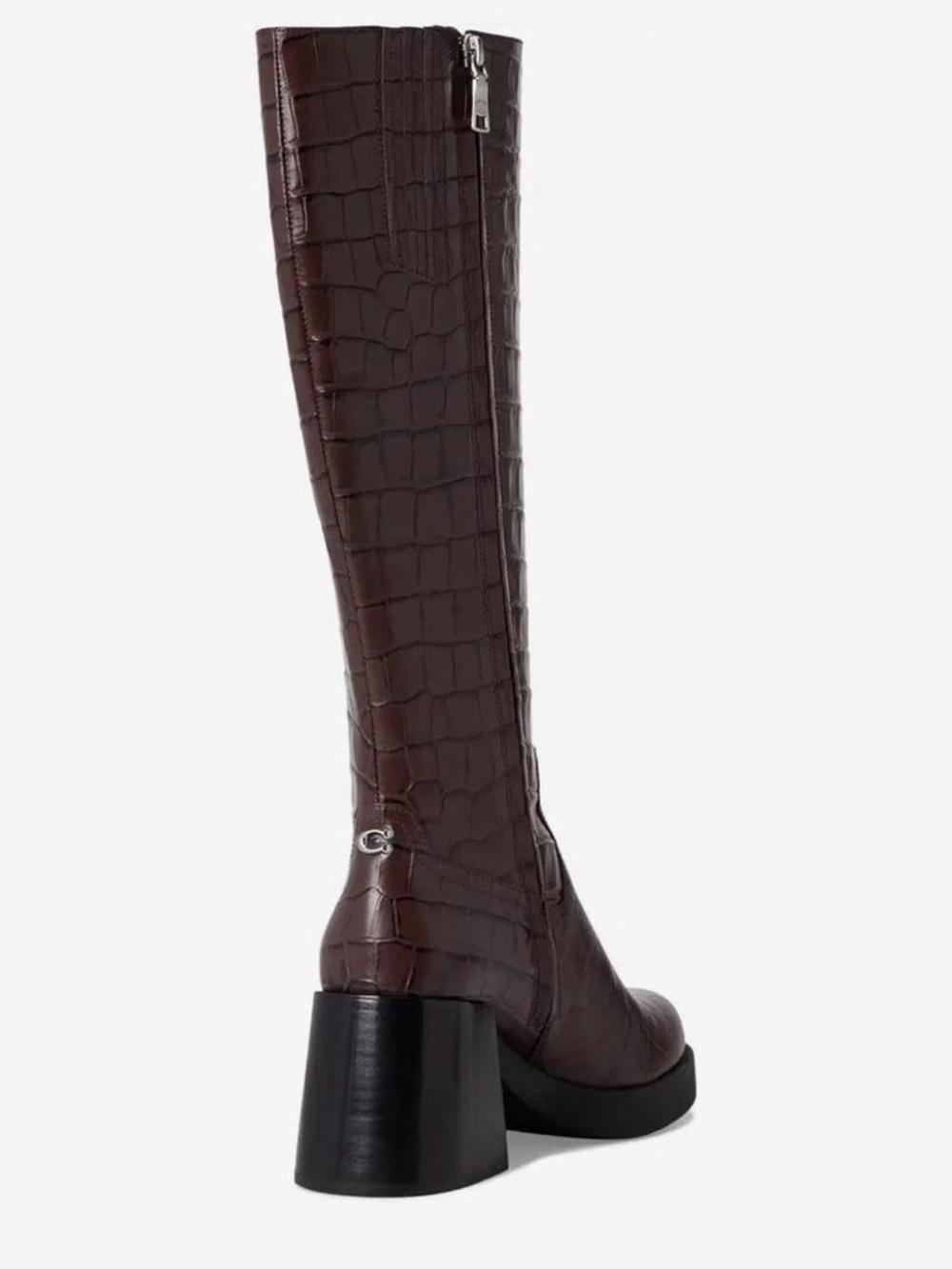 Coach Dark Brown Croc-Embossed Knee Boot with Block Heel - Picture 5 of 6
